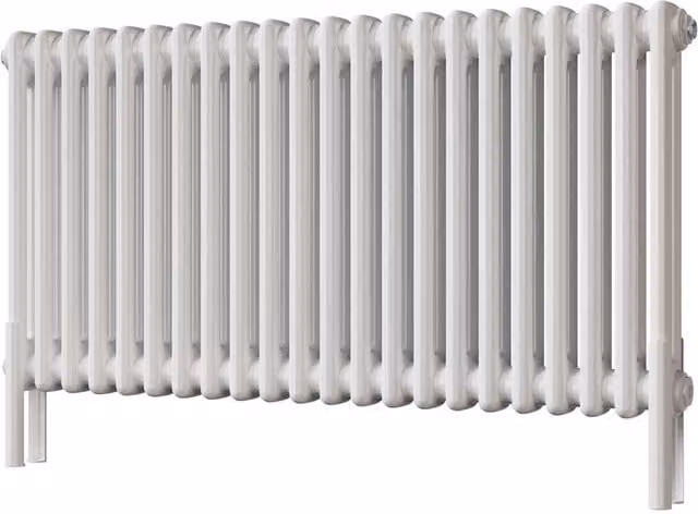 UK Radiators Alpha 2 Column White Steel Traditional Cast-Iron Style Radiator with Feet, W: 988 mm, H: 500 mm