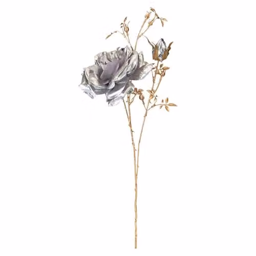 VFM e-Store Silver Christmas Rose Spray Pick Decoration, H 80 cm x W 16 cm – 1