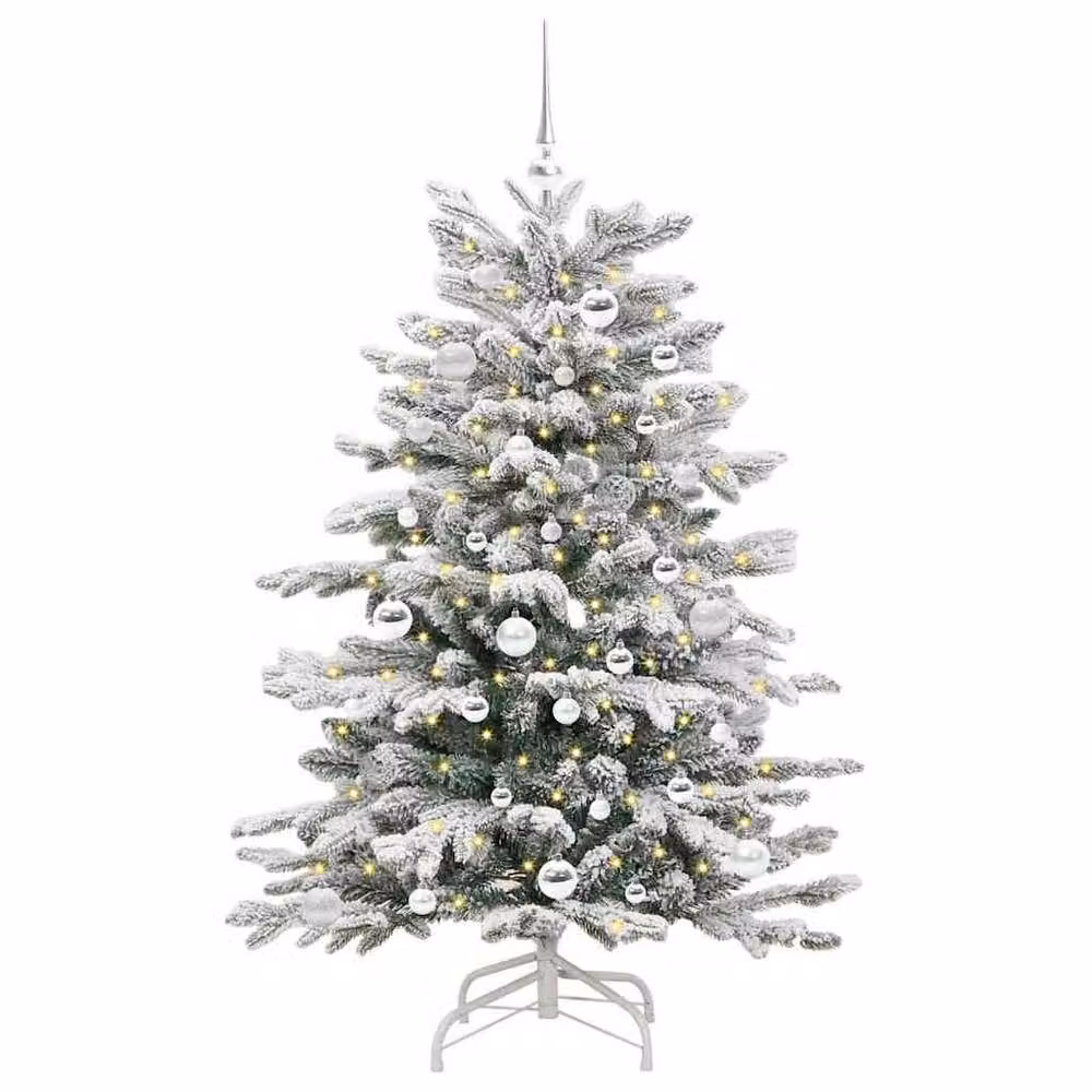 Berkfield Home Artificial Hinged Christmas Tree in White, Height: 150 cm – 3