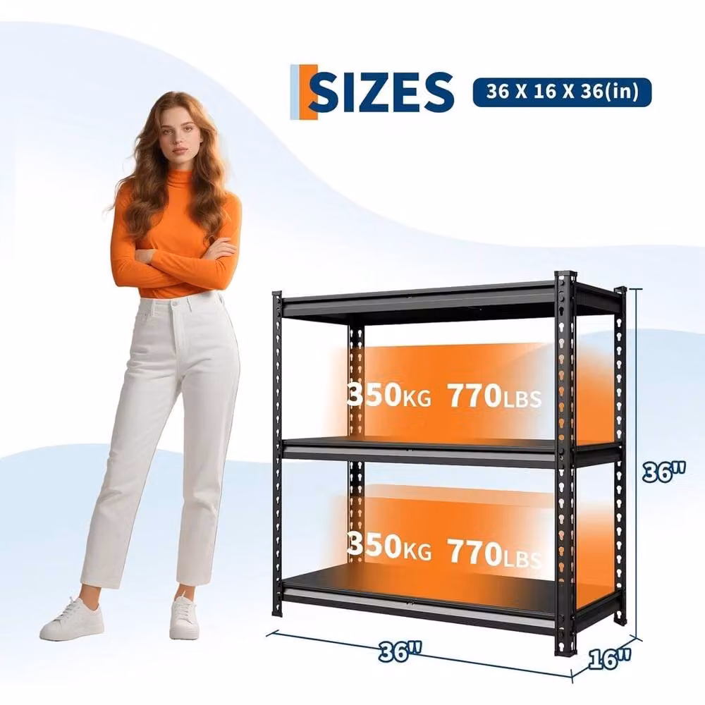 VOGREX Metal Shelving Storage Rack Garage Organiser, Black, W/D/H: 91.44 x 91.44 x 91.44 cm – 2