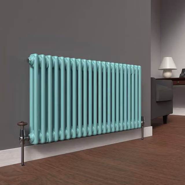 Lux Heat Horizontal 2 Column Steel Radiator in Light Aqua Green, W: 101.0 cm, H: 50.0 cm