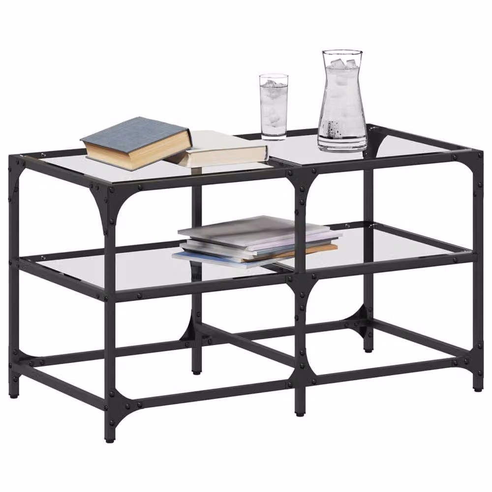 Berkfield Home Industrial Coffee Table with Transparent Glass Top and Black Steel Frame, W: 78.5 cm, D: 40 cm, H: 45 cm – 3