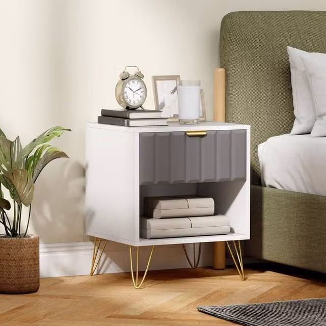HOMCOM Modern Bedside Cabinet with Drawer and Handle, White