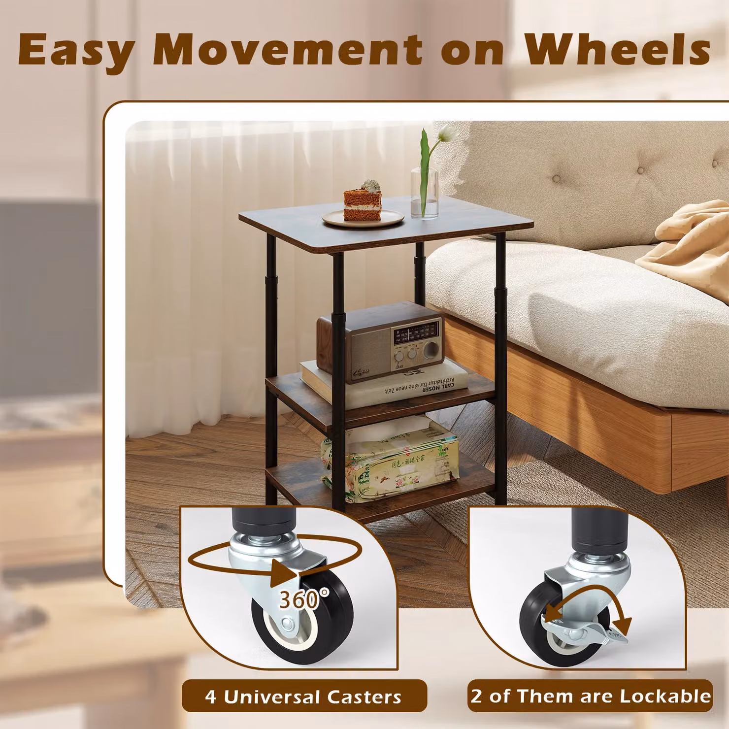 Costway 3-Tier Height Adjustable Printer Stand and Cart with Storage in Brown – 4