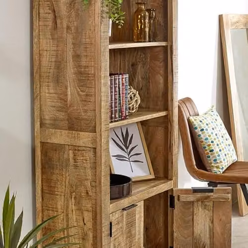 Adorable Lifestyle Surrey Brown Mango Wood Bookcase with Doors, W70 x D40 x H165 cm – 3