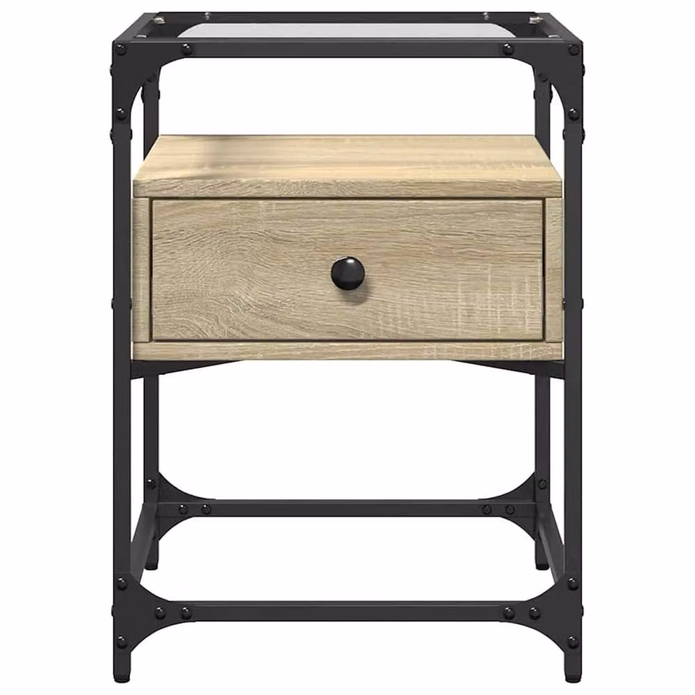 Berkfield Home Set of 2 Bedside Cabinets in Sonoma Oak and Light Tan, W/D/H: 40 x 40 x 55 cm – 4