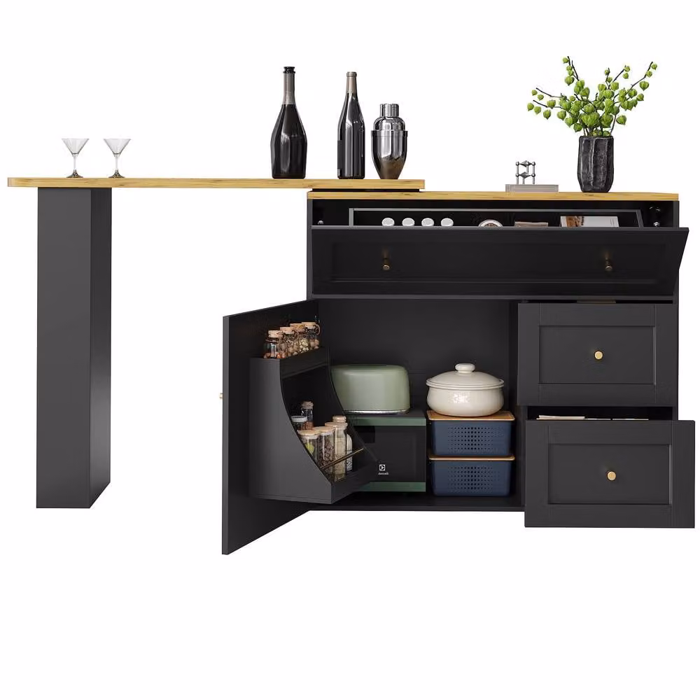 Merax Black Extendable Bar Table with Storage Sideboard Cabinet – 5