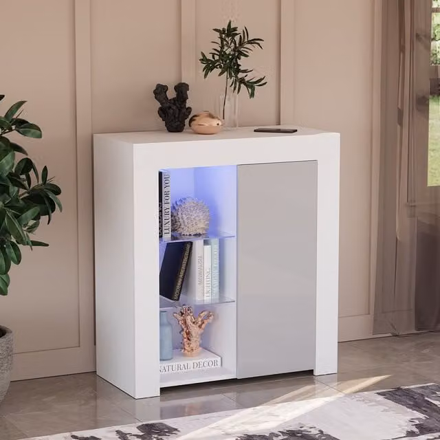 Vida Designs Azura 1 Door LED Sideboard Cabinet in Grey and White, W/D/H: 83 x 35 x 75 cm – 1