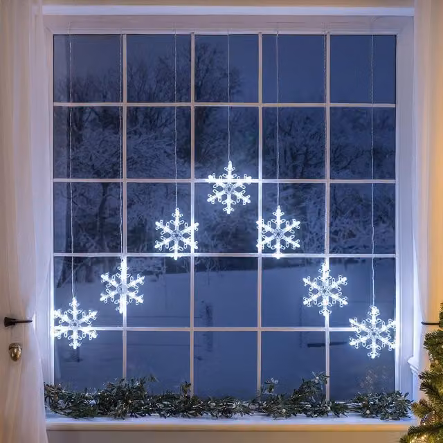 Christow White LED Snowflake Christmas Curtain Window Lights with Timer, W 1 m x H 1 m