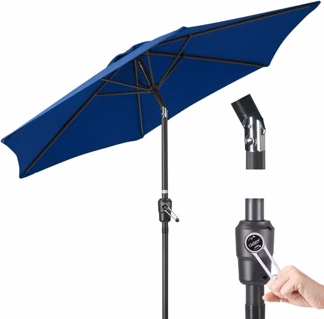 Christow Tilting Garden Parasol with Aluminium Pole and UPF 50+ Polyester Canopy, Blue, Diameter: 240 cm – 1