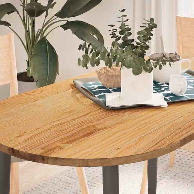 Berkfield Home Oval Solid Wood Oak Table Top in Light Brown and Grey, W: 120 cm, D: 60 cm, H: 2 cm