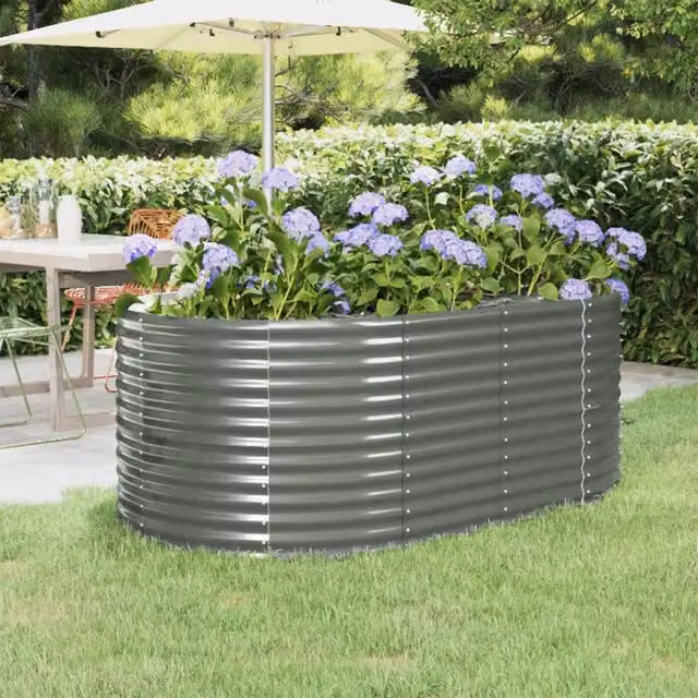 Berkfield Home Garden Grey Powder-coated Steel Raised Bed, W/D/H: 175 x 100 x 68 cm – 1