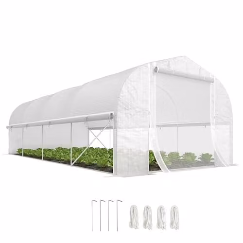 Outsunny White Walk-in Polytunnel Greenhouse with Mesh Windows, W/D/H: 6 x 3 x 2 m – 1