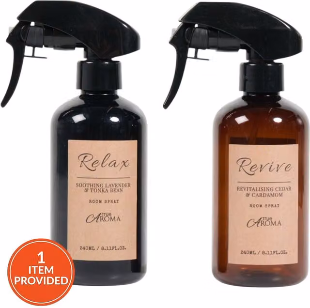 True Aroma Revive or Relax Room Spray in Brown