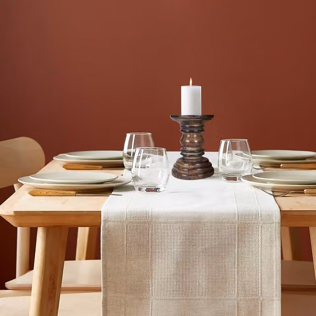 Topfurnishing Rustic Antique Carved Wooden Pillar Church Candle Holder, Brown, Height: 12 cm