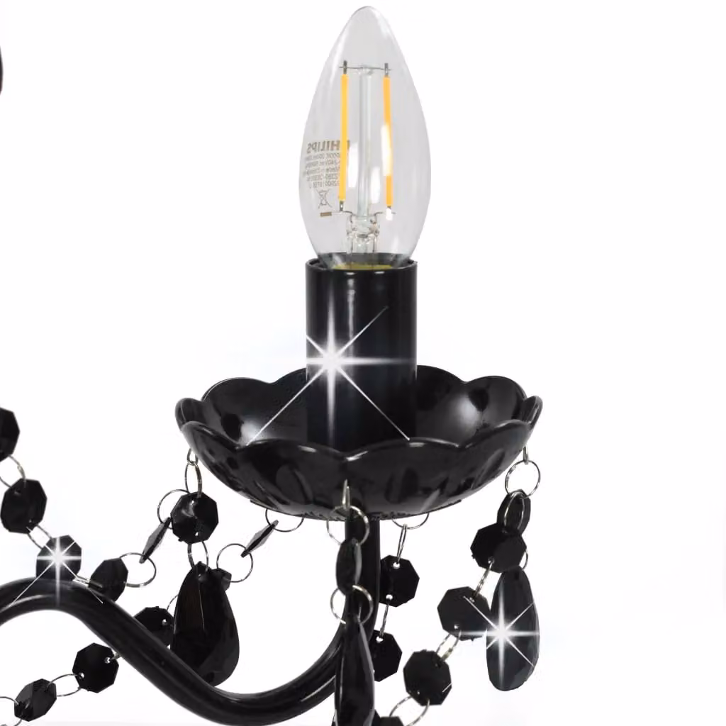 Berkfield Home Round Chandelier with Beads in Black and Transparent Glass, 3 x E14 – 3