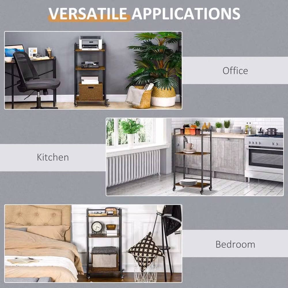 Wyld Haus Dinanore 3 Tier Lockable Printer Stand in Rustic Brown Metal and Wood, W/D/H: 100.5 x 35.0 x 35.0 cm – 5