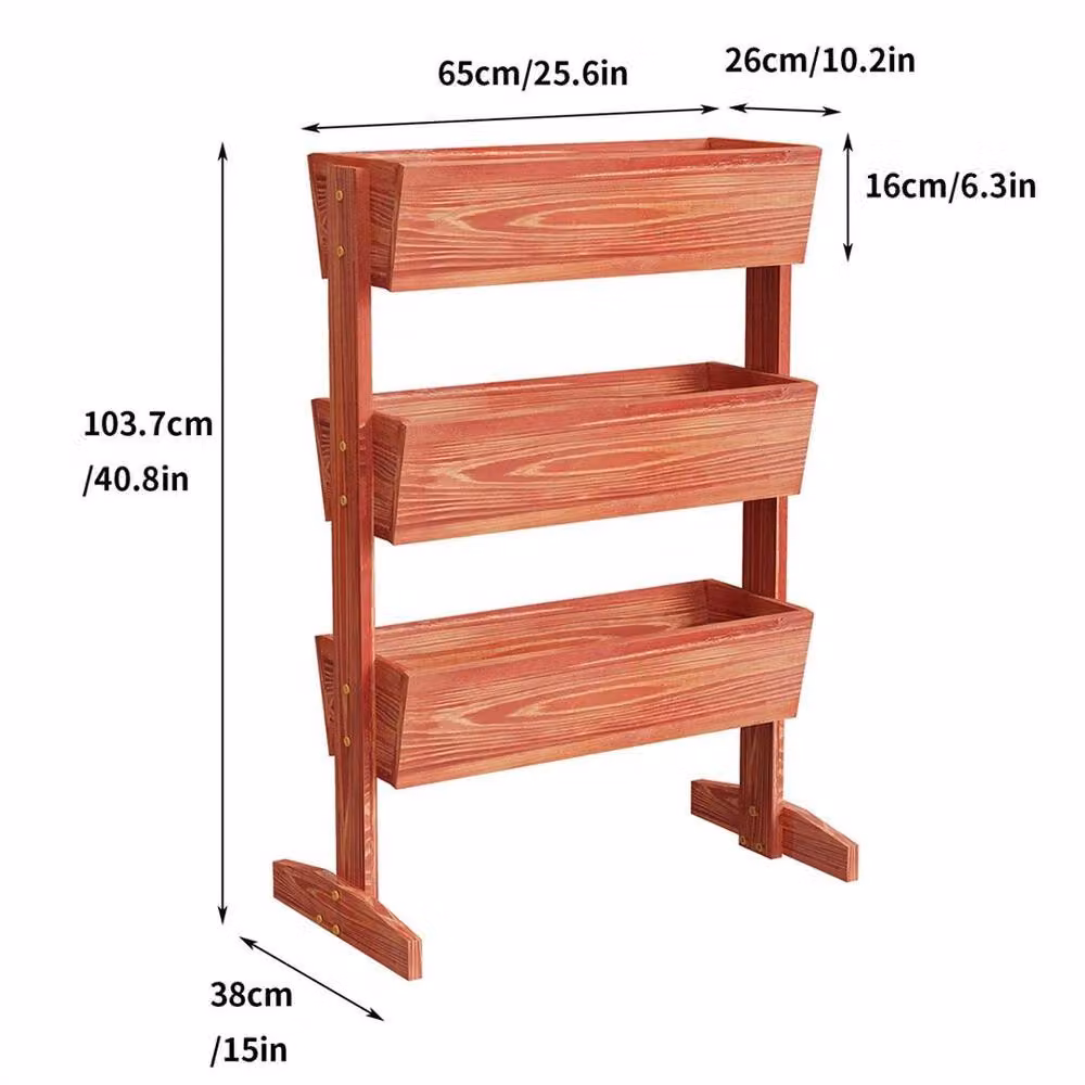Kelvenix Rustic 3-Tiered Vertical Wooden Raised Garden Bed in Brown, W/D/H: 103.7 x 38.0 x 65.0 cm – 2