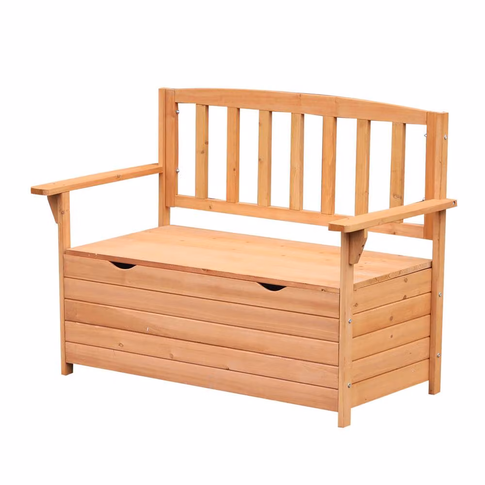 Outsunny Rustic Brown Wooden Garden Storage Bench – 3