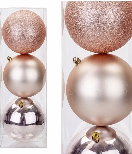 VFM e-Store Christmas Bauble Pack of 3 in Gold, Silver and Pink, Diameter: 12 cm