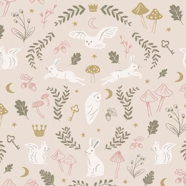 Hibou Design Woodland Wonders Non-Woven Wallpaper in Pink and Green for Childrens Rooms