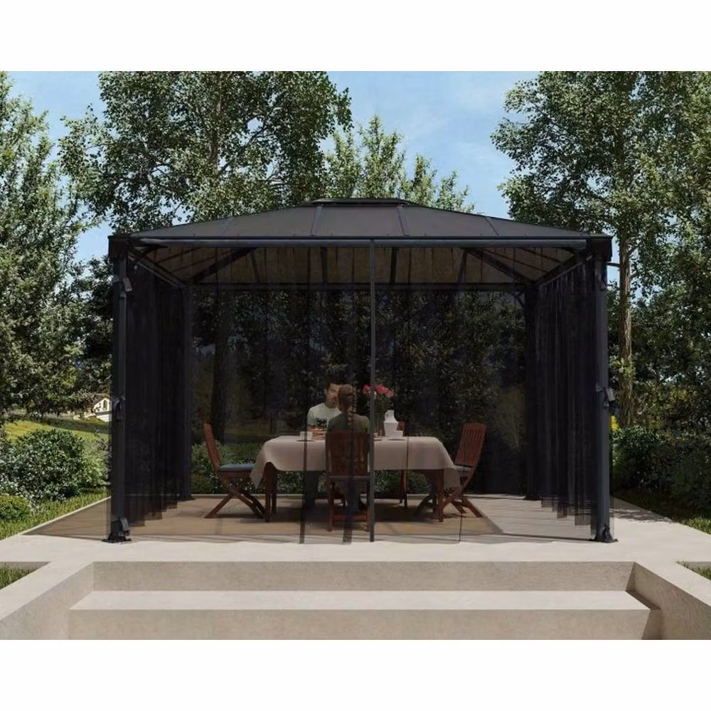 Palram Grey Polyester Net Curtain Set for Rectangle Gazebo 4000/5000, W: 465 cm, H: 217 cm – 2