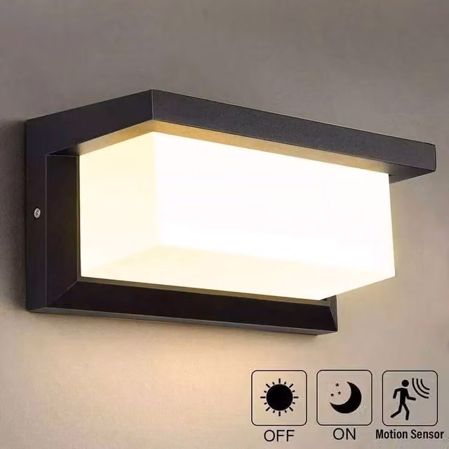 EONLION Black Aluminium LED PIR Motion Sensor Wall Light with Warm White Light