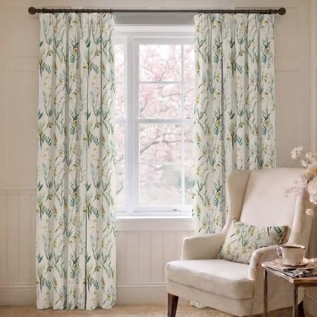 Ante Decor Combe Made To Measure Blackout Floral Curtains in Linen and Cotton with Eyelets
