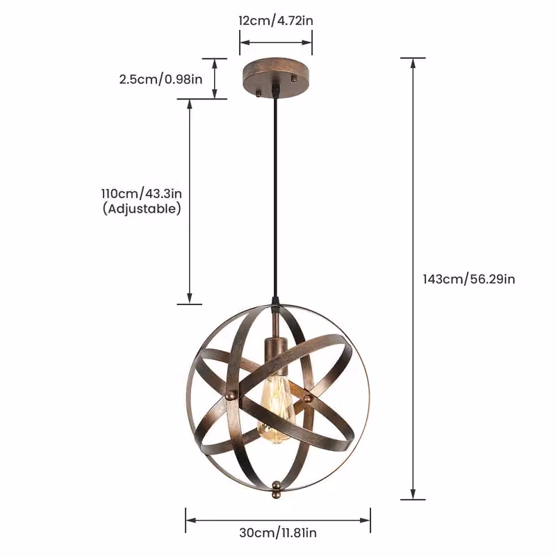 COMELY Industrial Globe Farmhouse Pendant Light in Copper – 4