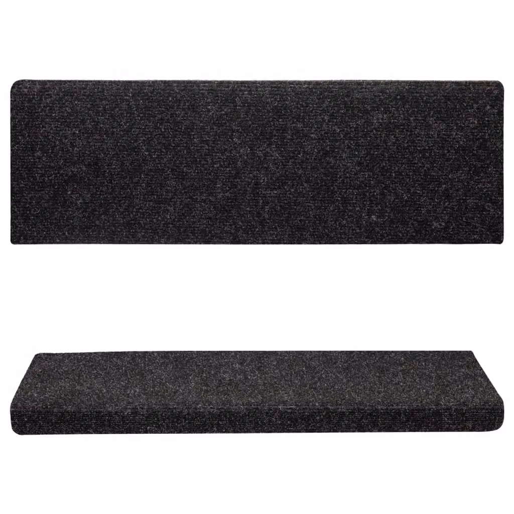 Berkfield Home Self-Adhesive Needle Punch Stair Mats, 15 Pack, Black, W: 65 cm, D: 21 cm, H: 4 cm – 3