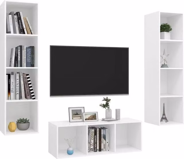 Berkfield Home Practical 3 Piece White MDF TV Cabinet Set