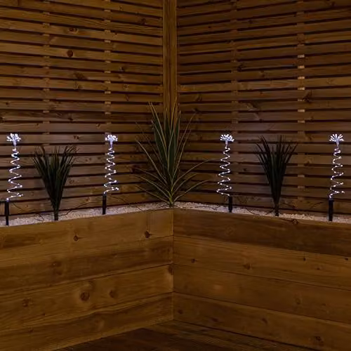 Samuel ALEXANDER Set of 4 Silver Spiral Christmas Tree Garden Path Lights with 200 White LEDs, Height: 30 cm – 1