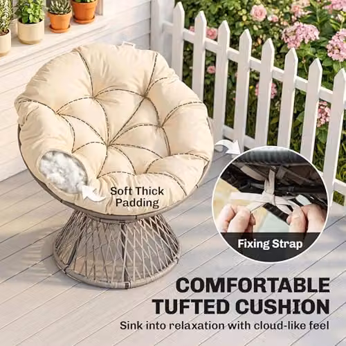 Outsunny 360 Swivel Rattan Moon Bowl Chair with Padded Cushion in Beige or Grey – 5