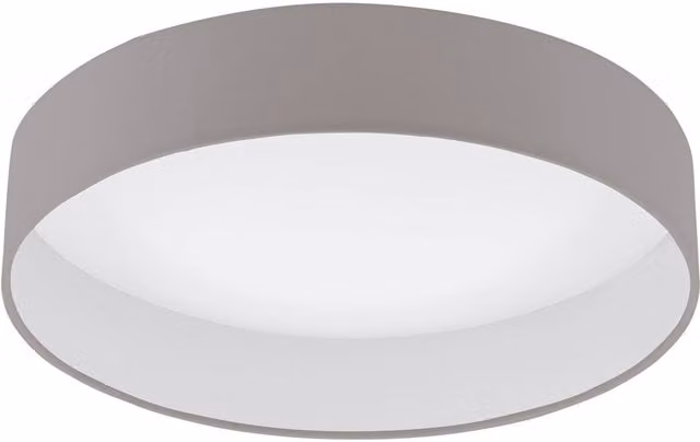Loops Modern Round Flush Ceiling Light in White with Taupe Fabric Shade and Included Dimmable LED Bulb