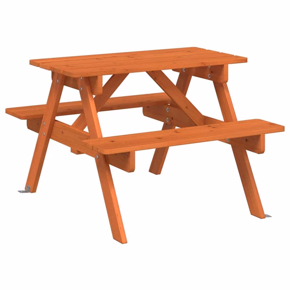 Berkfield Home Picnic Table for 4 Kids in Brown Solid Wood Fir with Umbrella Hole – 2