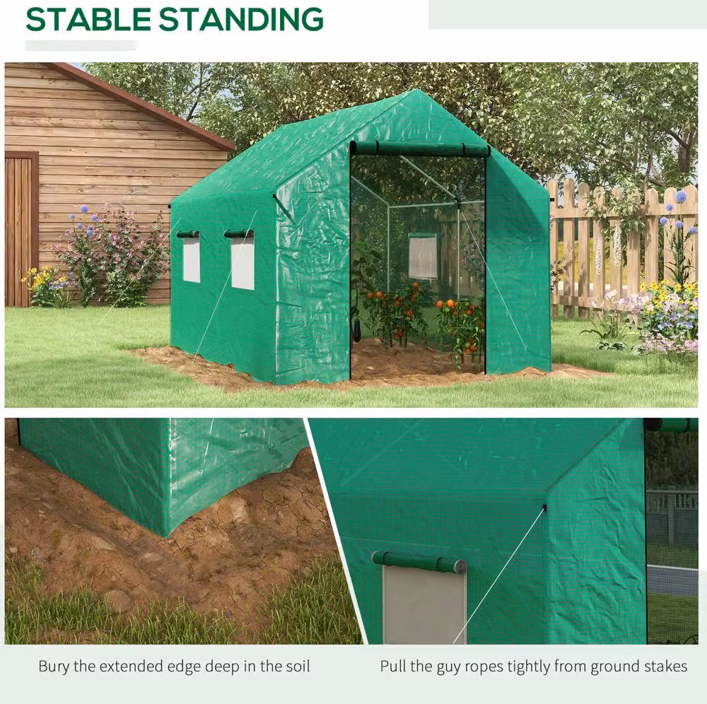 STILVORA Green Polytunnel Greenhouse with Mesh Windows and Galvanised Steel Frame, W/D/H: 200 x 200 x 200 cm – 5