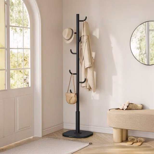 SONGMICS Modern Cactus-Shaped Standing Coat Rack in Matt Black Metal