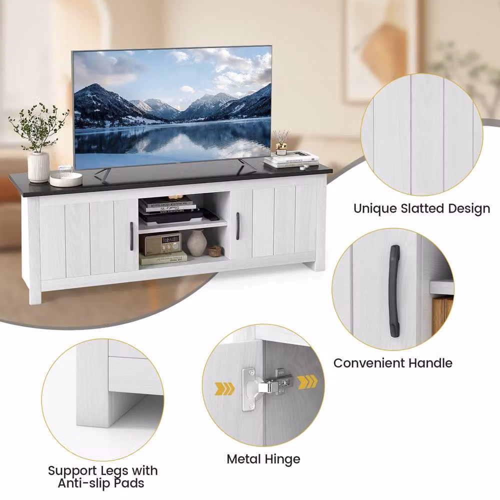 Costway Modern White TV Stand for TVs up to 65 inch with 2 Cabinets and Media Compartments – 4