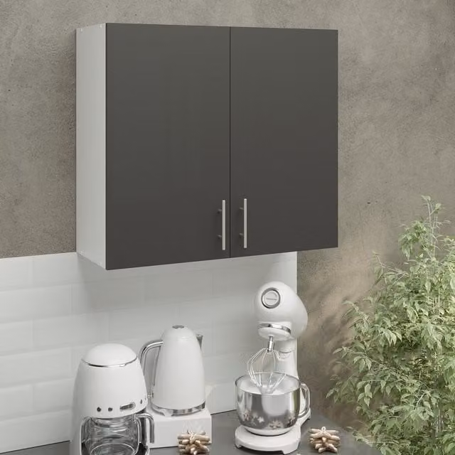 JD Greta Modern Kitchen Wall Unit with Hinged Doors, Grey Matt, Width: 80 cm