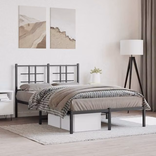 Berkfield Home Metal Bed Frame with Headboard, Black, W/D/H: 120 x 200 cm – 1