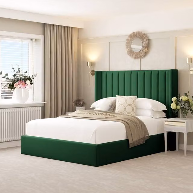 Bed Choices Madison Upholstered Velvet Bed Frame in Green, Size: 140 x 200 cm