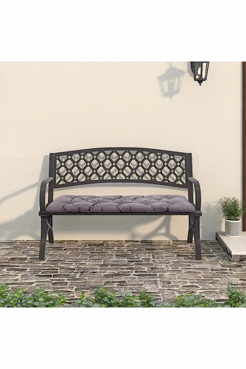 Living and Home Waterproof Non-Slip Bench Seat Cushion in Grey, W: 120 cm, D: 50 cm – 1