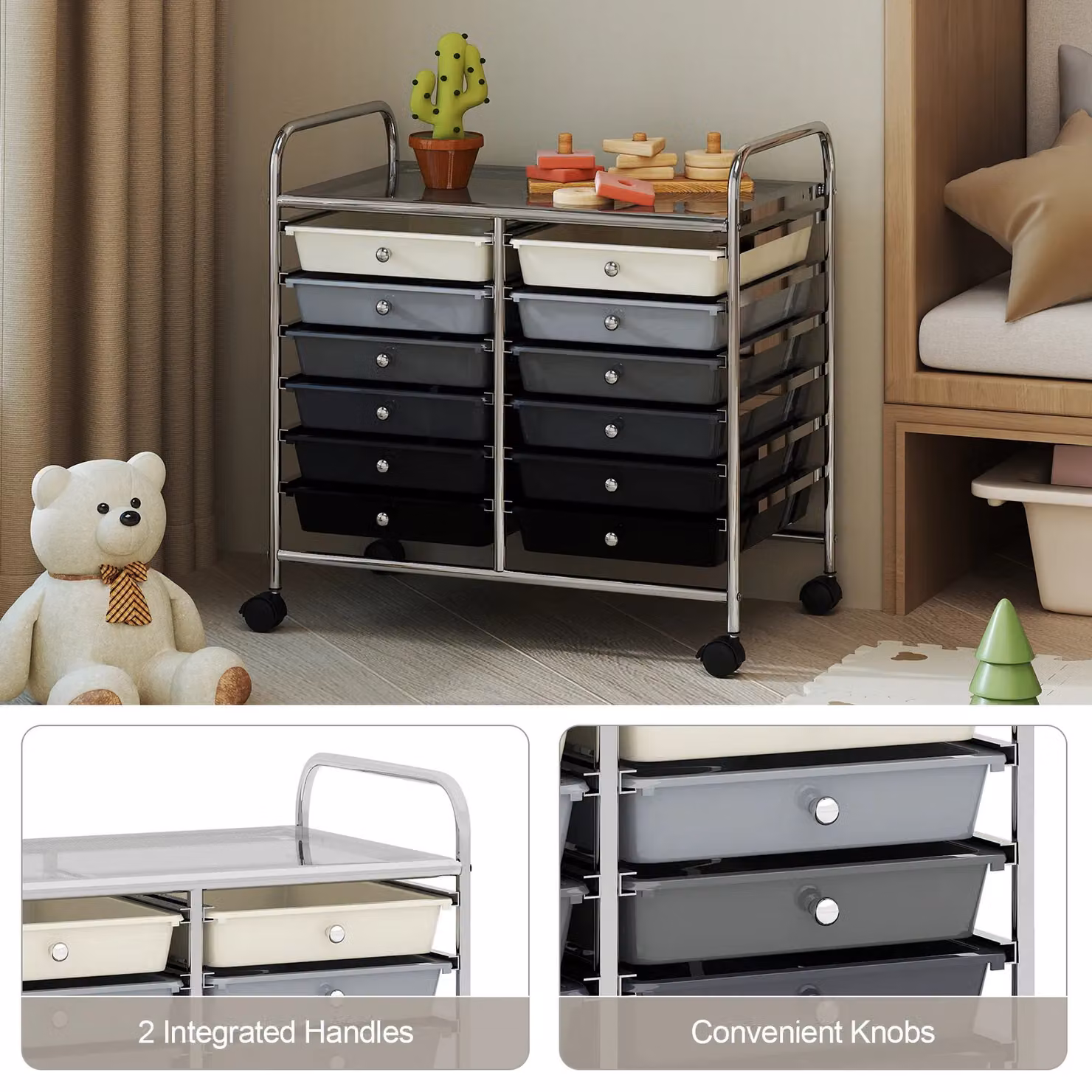 Costway 12 Drawer Multi-Purpose Utility Storage Rolling Cart in Black – 6