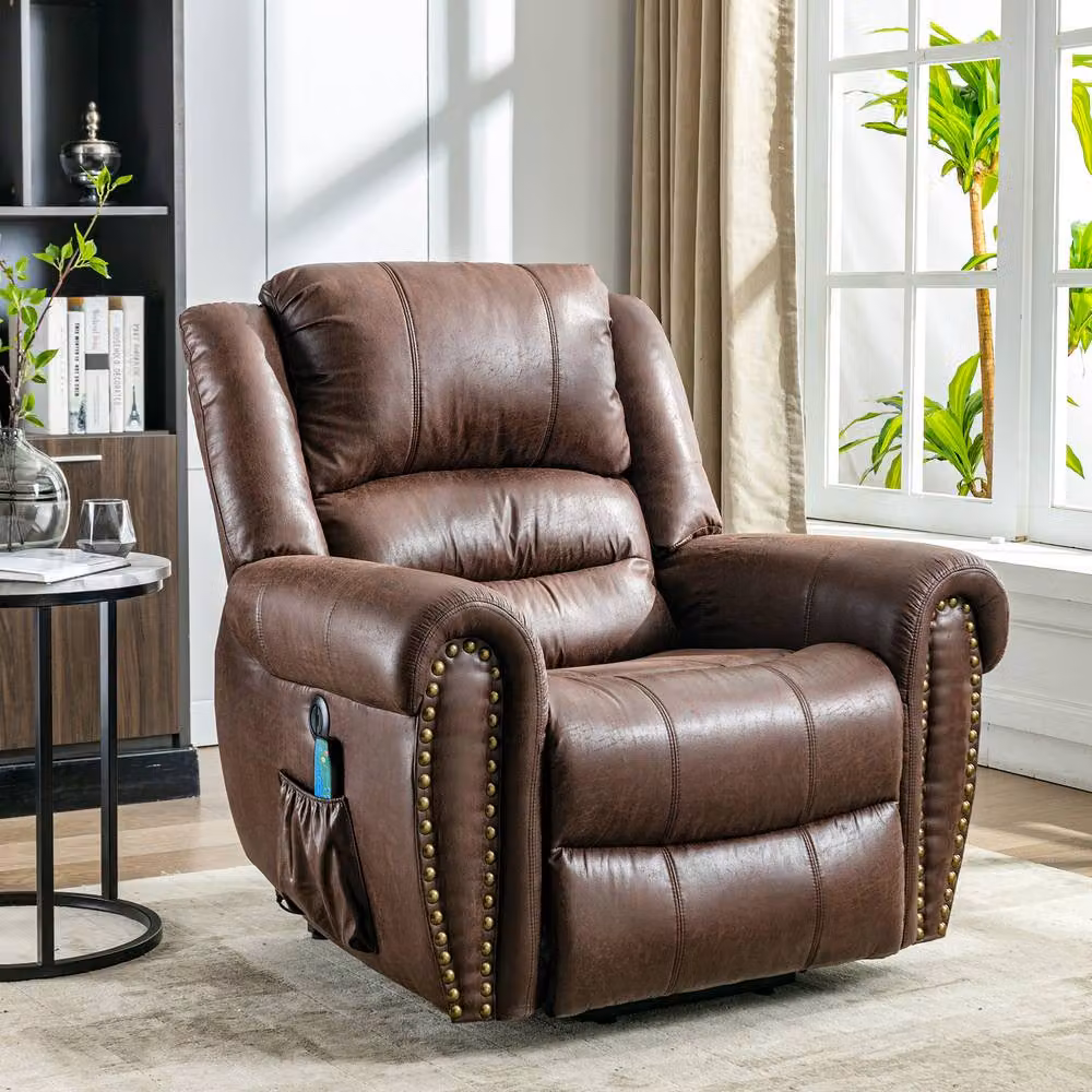 ModernLuxe Brown Synthetic Leather Power Lift Recliner Chair with Massage and Heat – 11