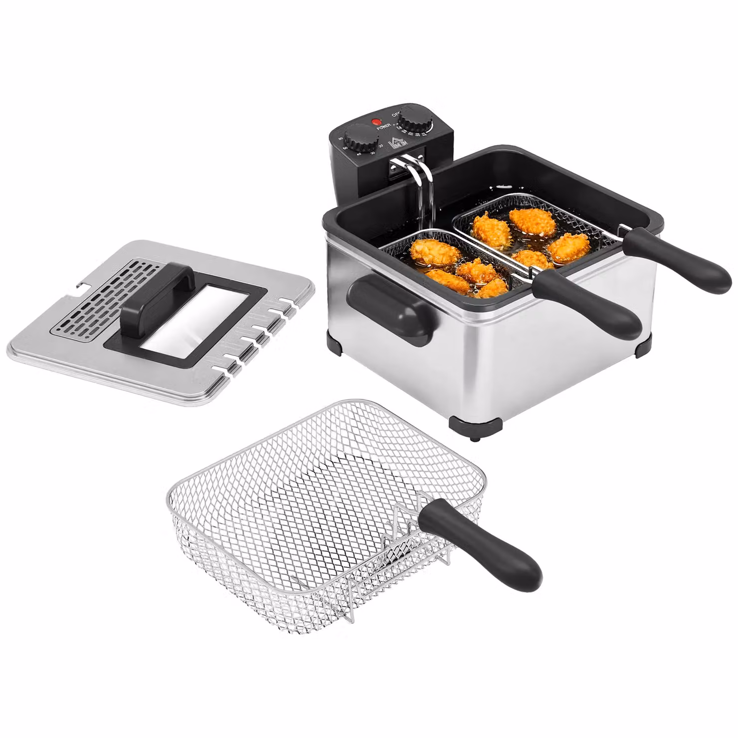 HOMCOM 5L Deep Fryer with Removable Oil Basket, Viewing Window and Overheat Protection, 2000W, Silver – 2