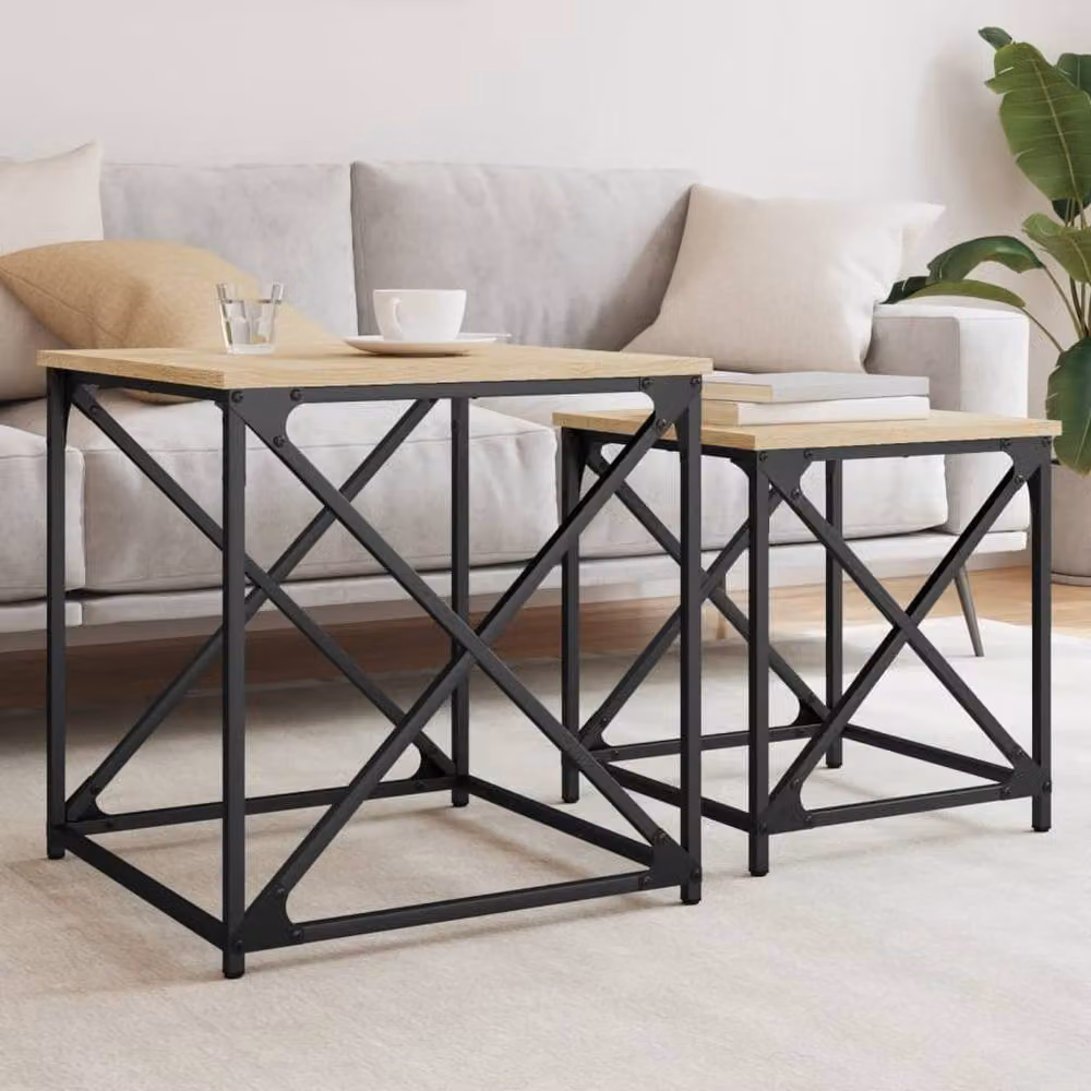 Berkfield Home Nesting Coffee Tables, 2 Piece Set in Sonoma Oak Brown Engineered Wood – 2