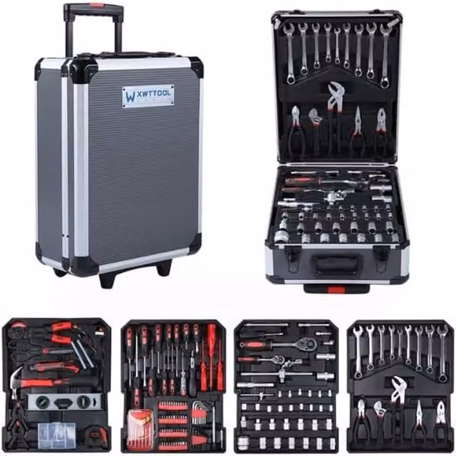 London Boutique 800-Piece Steel Mechanics Tool Kit Trolley with Wheels and Sockets, Wrenches, Screwdrivers and Pliers in Grey – 1