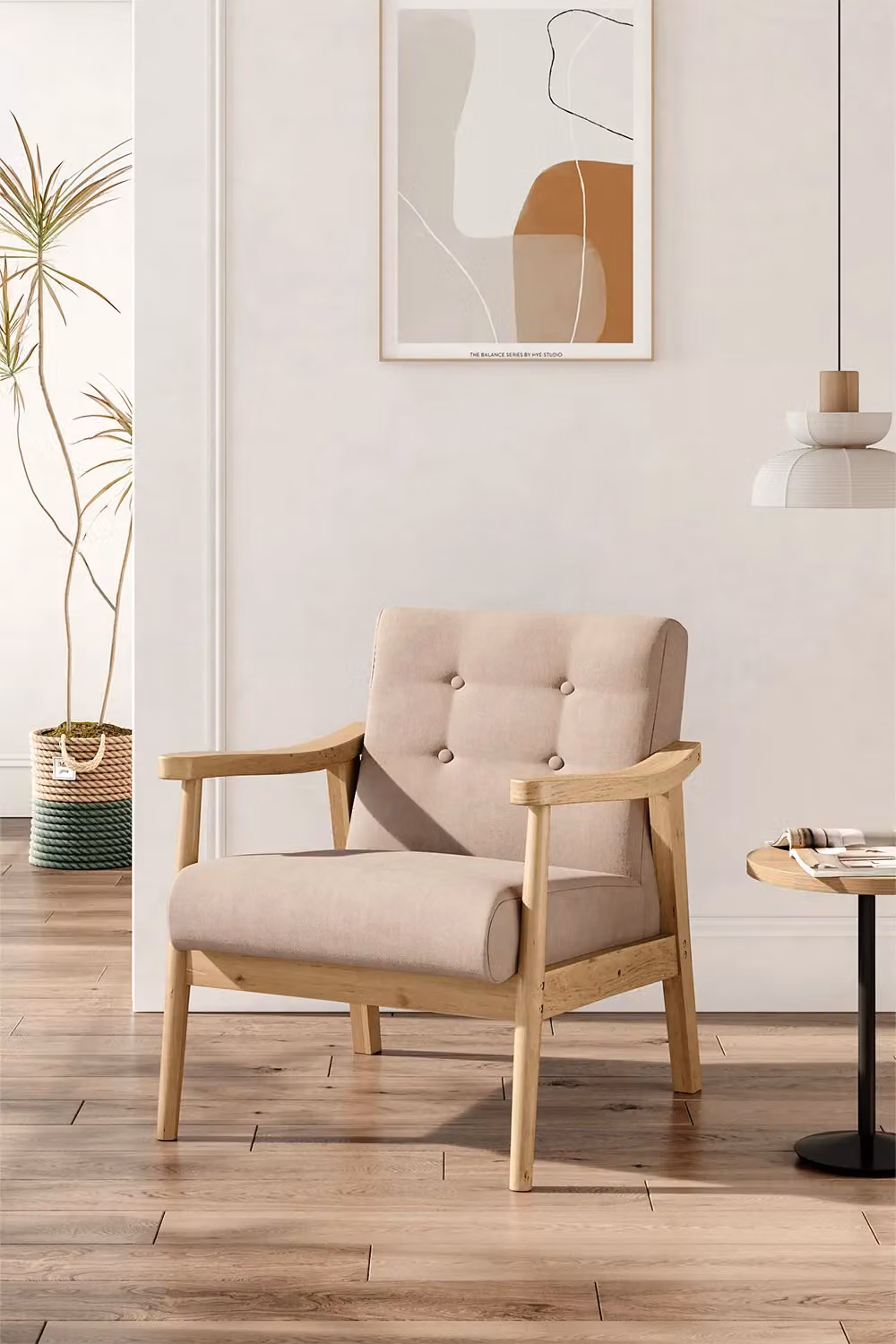 Living and Home Beige Terry Cloth Casual Upholstered Armchair with Rubberwood Frame – 2