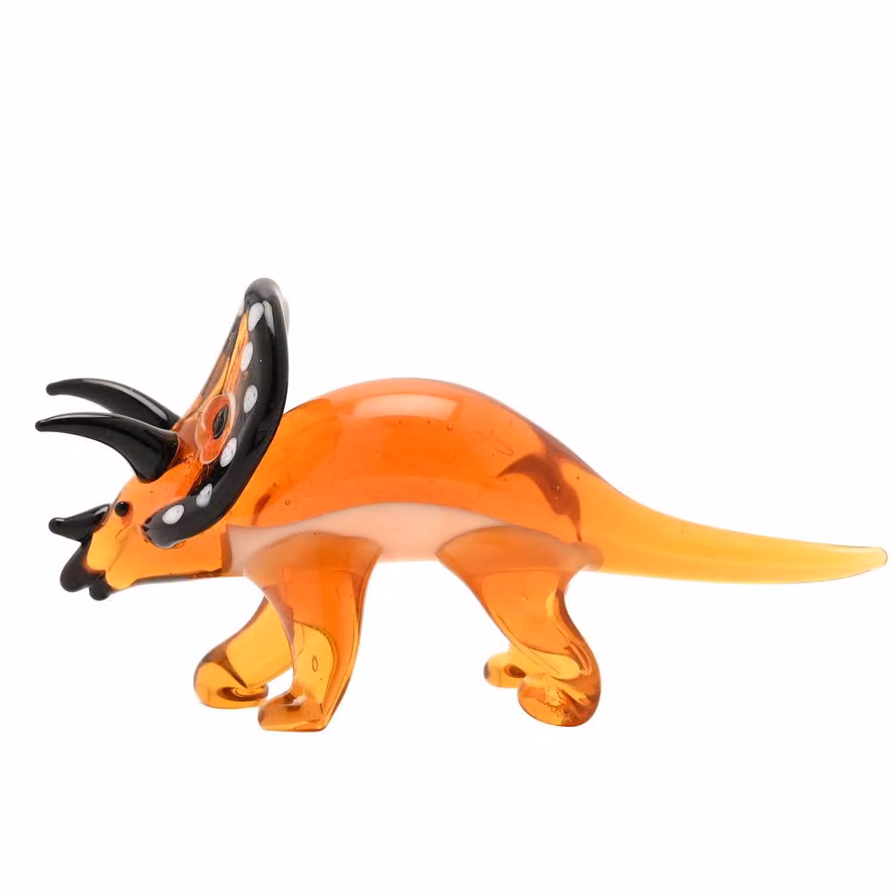Objets d'Art Miniature Glass Triceratops Figurine in Orange, Black and White – 2