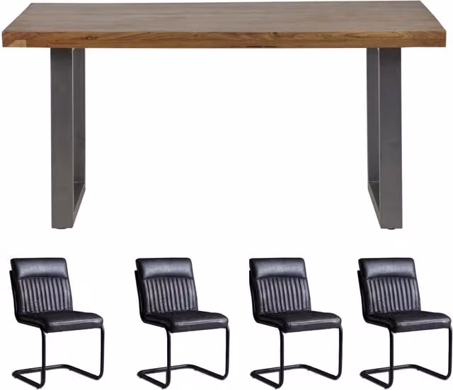 IH Design Industrial Cosmopolitan Rectangular Dining Table and 4 Chairs Set in Wood and Metal